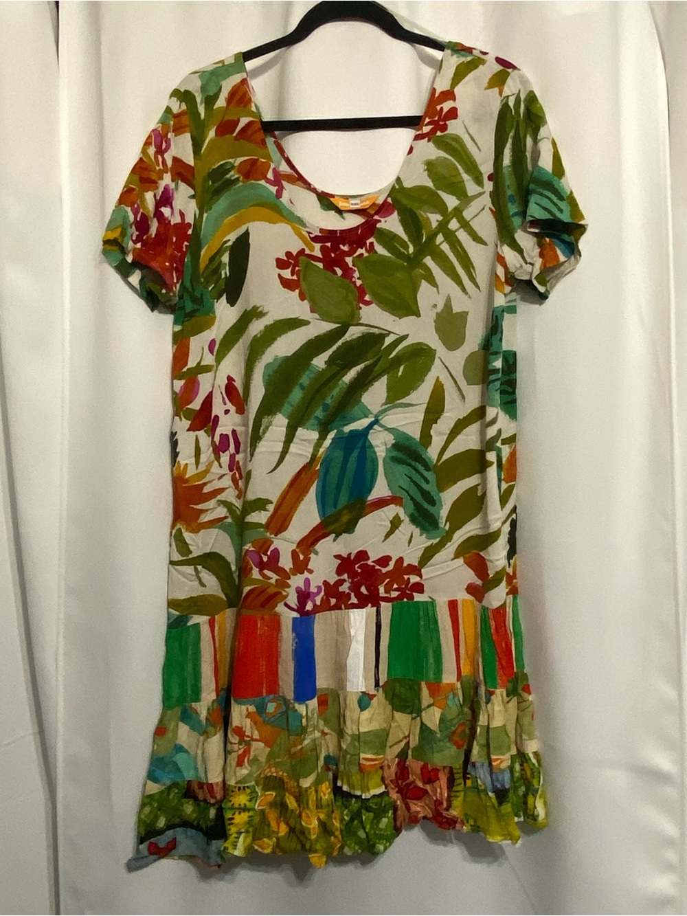Vintage Jams World Multicolor Tiered Ruffle Dress Sz 2XL Tropical Floral Design